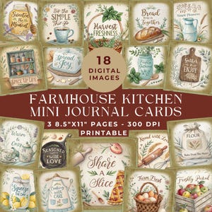 Mots de journalisation de cuisine de ferme, cartes de journal indésirable, éphémères vintage, album numérique, mots et expressions de cuisine, cuisson imprimable