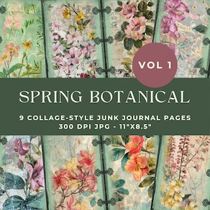 Frühling Botanische Junk Journal Seiten, Junk Journal Kit, Printable Journal, Junk Journal Digital, Frühlingsblumen, Floral Junk Journal, Collage