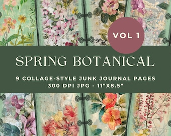 Spring Botanical Junk Journal Pages, Junk Journal Kit, Printable Journal, Junk Journal Digital, Spring Flowers, Floral Junk Journal, Collage