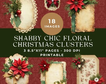 Floral Christmas Junk Journal Clusters: Shabby Chic Printable Ephemera Junk Journal Kit for Scrapbooking and Collage (Digital Download)