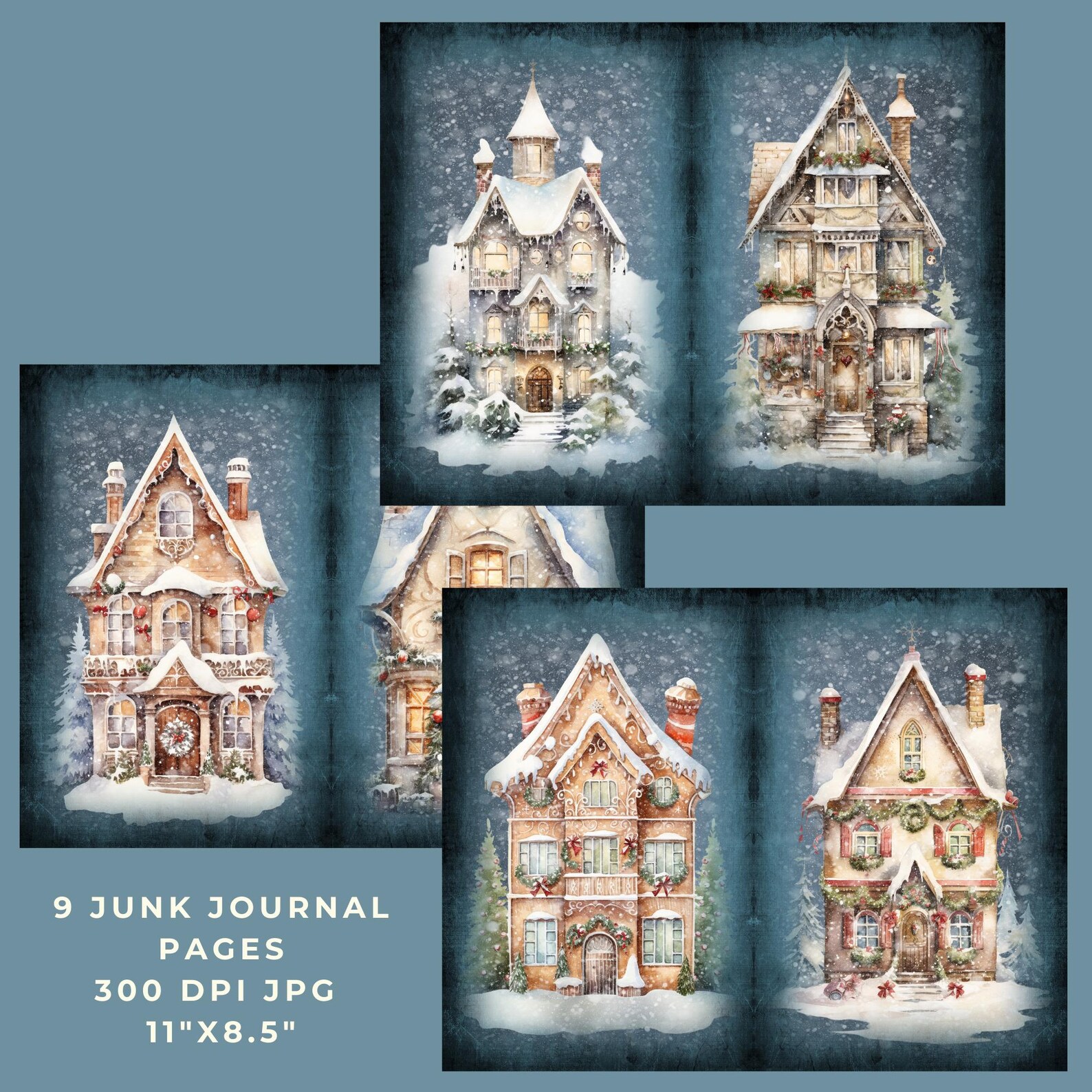 Christmas House Junk Journal Page, Blue Christmas, Junk Journal Kit ...