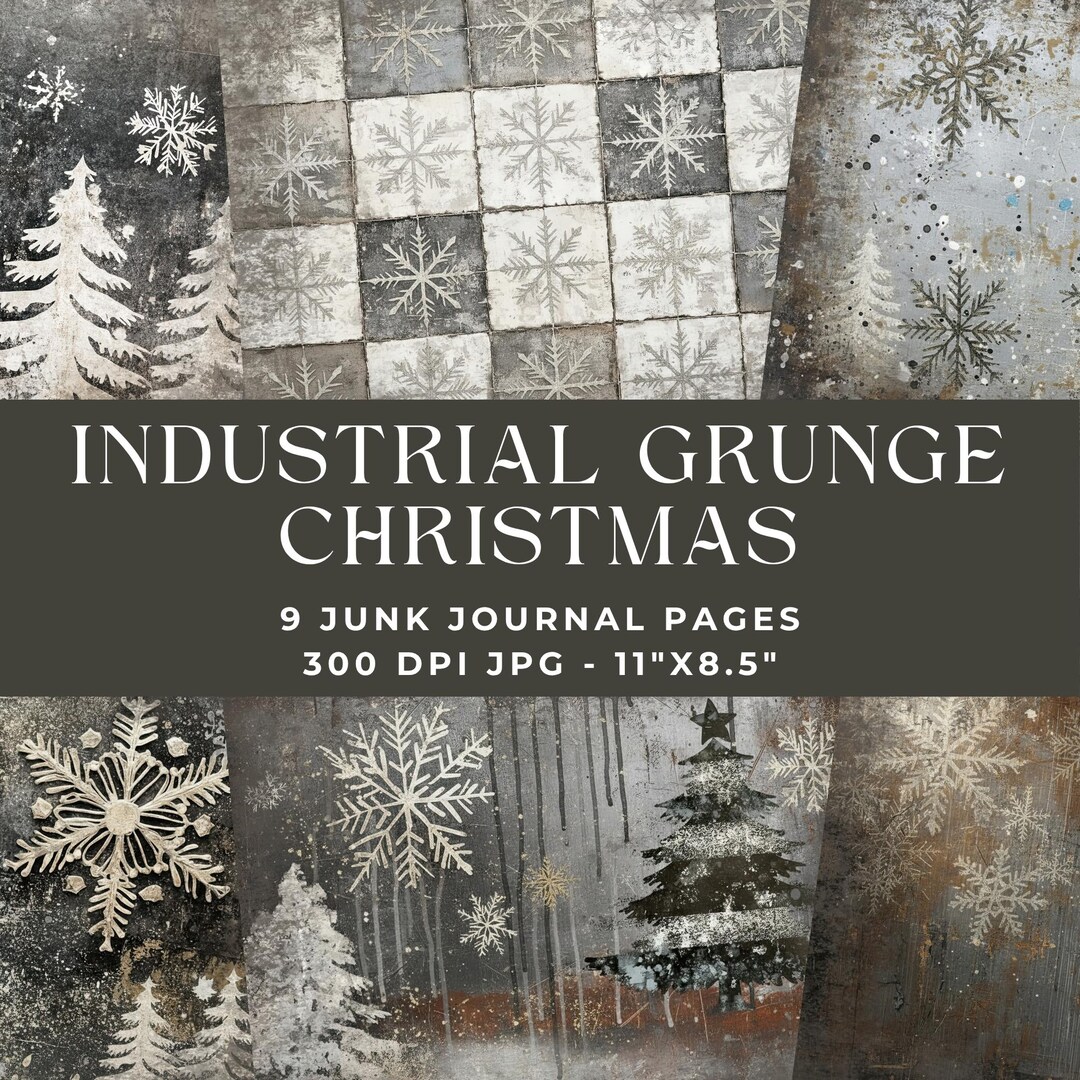 Industrial Christmas Printable Junk Journal Pages: Grunge Digital Paper ...