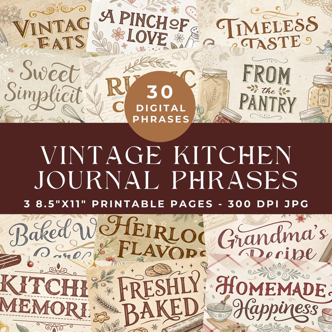 Vintage Kitchen Journaling Words, Cooking Words and Phrases, Junk ...