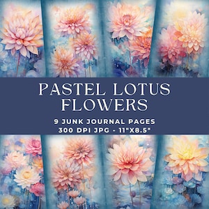 Lotus Junk Journal-pagina, Junk Journal Kit, afdrukbaar dagboek, Digital Junk Journal, Flower Junk Journal, zen, boeddhistisch, pastel, blauw, roze