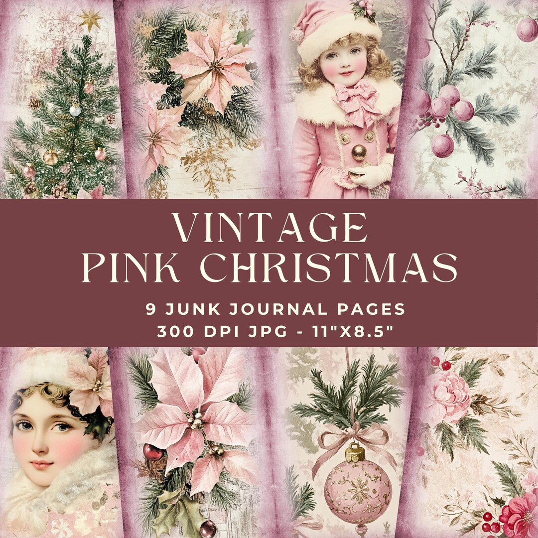 Pink Christmas Junk Journal Page, Digital Paper, Junk Journal Kit ...