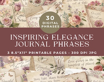 Palabras positivas para diario basura, palabras y frases inspiradoras, palabras para diario de collage floral, efímeras imprimibles de estilo shabby chic, scrapbooking digital
