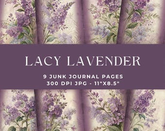 Page imprimable du journal indésirable fleurs lavande dentelle, kit de journal indésirable lavande violet, journal indésirable dentelle lavande, téléchargement numérique floral