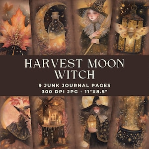 Harvest Moon Witch Junk Journal, Witchy Junk Journal Kit, Autumn Junk Journal Pages, Journal Printable, Digital Download, Fall Junk Journal