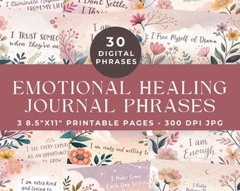 Afirmações para Cura Emocional, Palavras Positivas para Diário de Arte, Palavras e Frases Inspiradoras, Materiais Imprimíveis para Diário, Download Digital