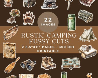 Rustic Camping Fussy Cut Pages, Embellishments for Junk Journals, Junk Journal Kit, Summer Nature Printable Ephemera, Digital Scrapbooking