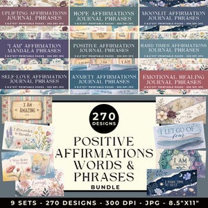 Positive Affirmations Junk Journal Words Mega Bundle, Inspirational Phrases, Printable Ephemera, Digital Scrapbooking, Words for Journal