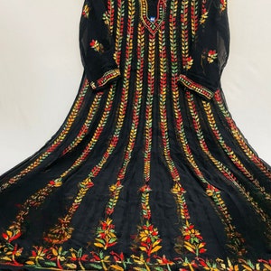 Lucknow Chikankari black multicolor georgotte Anarkali/Maxi / Gown style  kurta with free inner