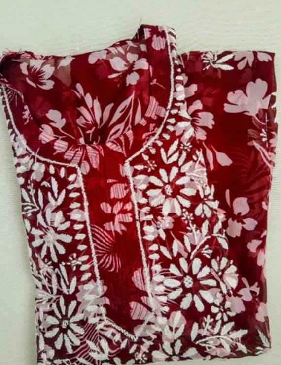 Lucknow chikankari floral Georgette kurta