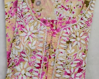 Chikankari handwork mul mul cotton floral  kurta