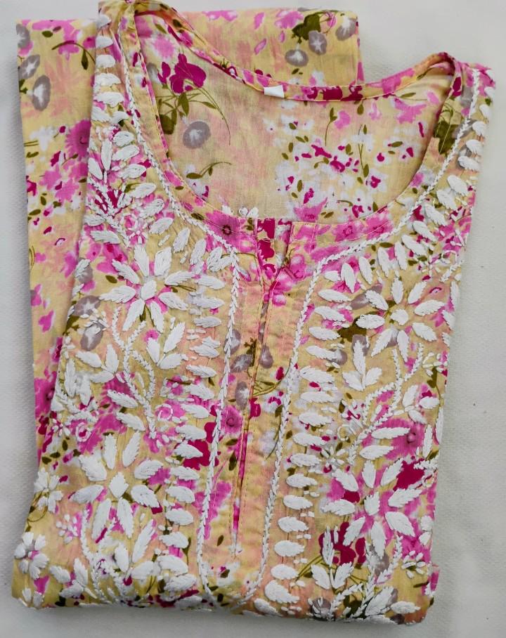 Chikankari handwork mul mul cotton floral kurta