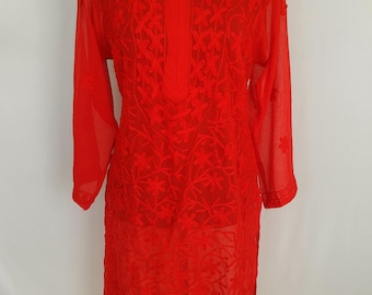 Lucknow Chikankari Georgette mid length kurta  and free inner