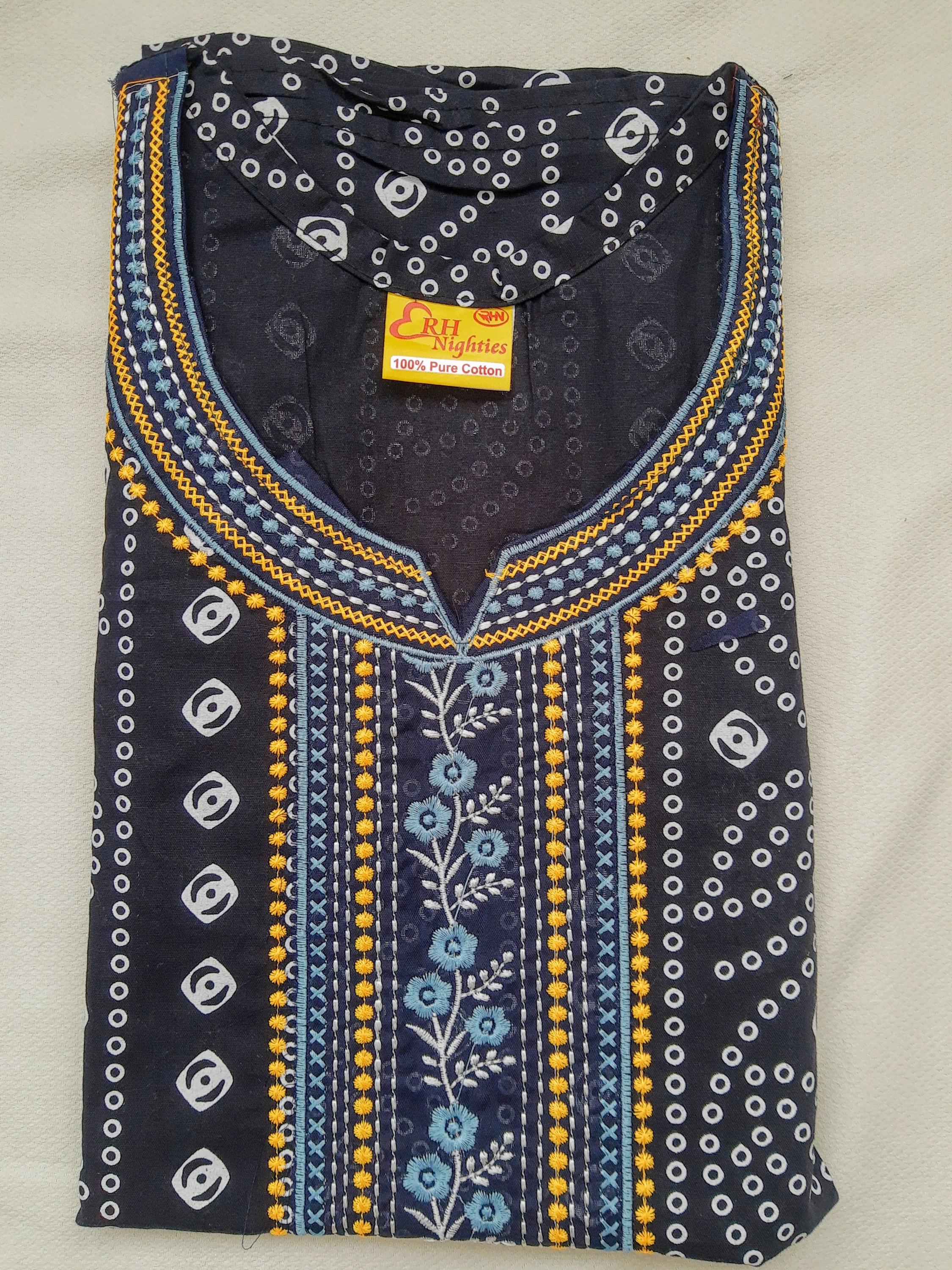 Cotton Bandhani Printed Night Gown With Attractive Neck /sleep