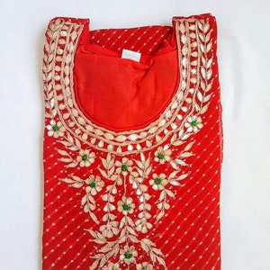 Leheriya georgette  kurta/Rajasthani kurta, Bandhej kurti with attractive gota work neck