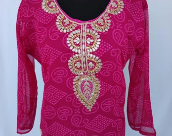 Bandhani georgette  kurta/Rajasthani kurta, Bandhej kurti