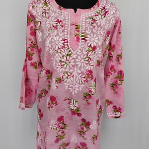 Chikankari short handwork  cotton floral  kurta