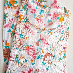 Chikankari handwork mulmul cotton floral  kurta