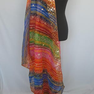 Bandhani print multicolor dupatta with gold embroidery and sequins on borders