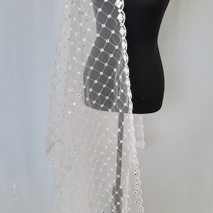 White net dupatta with mirror cut work embroidered  border/ chunni/ scarf