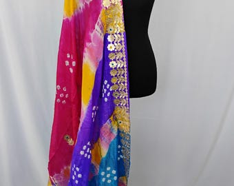 Bandhani/Bandhej multicolor tye dye shibouri dupatta with gota work