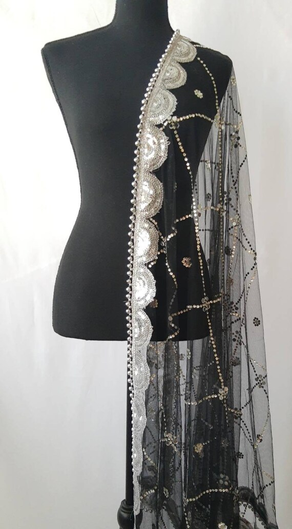 Net off White Heavy Golden Sequin Work Border Dupatta 2.4 Metres Etsy