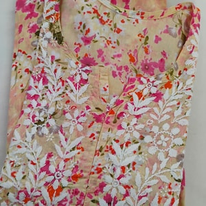 Chikankari handwork mul mul cotton floral  kurta