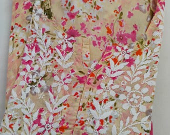 Chikankari handwork mul mul cotton floral  kurta