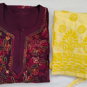 Chikankari  georgette kurta with contrast chikankari cotton pants