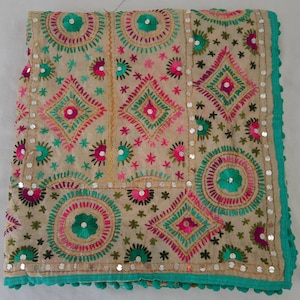 Yellow - Hand Embroidered Chanderi Silk Chapa Work Phulkari Saree 18