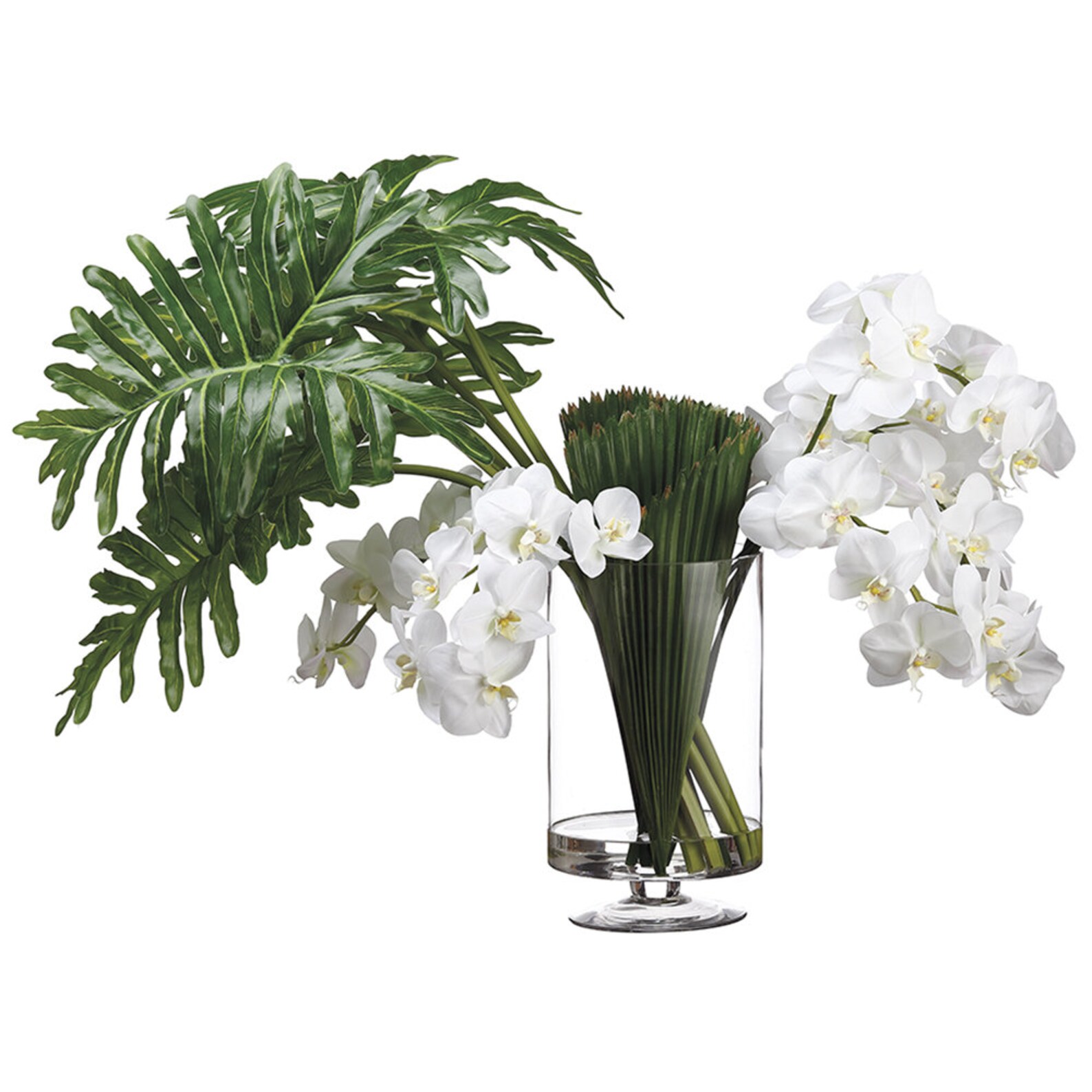 Large White Silk Orchid Arrangement with Palms in Glass and Etsy