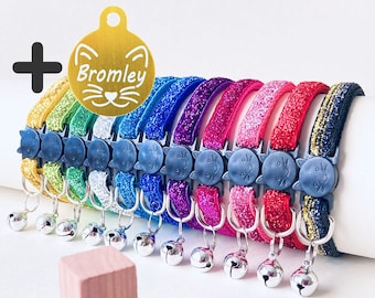 Sparkle Cat Collar with Bell & Personalized Golden Tag, Breakaway