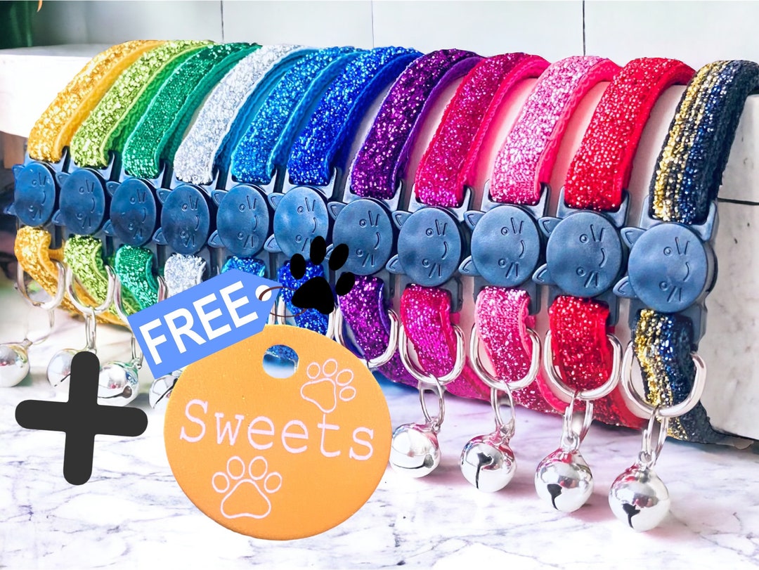 Curated visual reference: Gallery Detail: Cat Collar Glitter Safety Release Breakaway With Bell And Paw