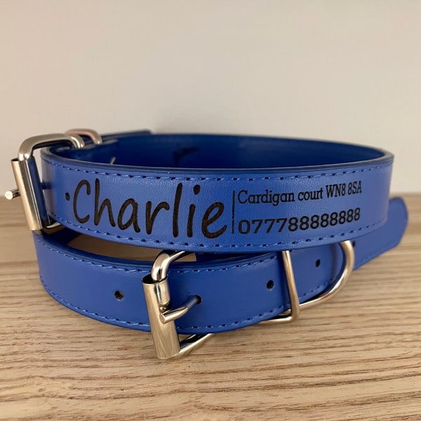 Dog Collar, Vegan Leather Dog Collar, Personalised, Dog Customised, Yorkshire terrier, Boy puppy, Dachshund, Chihuahua, Royal Blue Collar