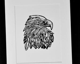 American Bald Eagle, Linocut Print, Hand Carved Hand Printed Linocut, Original Art, Bird Wall Art, Signed Linocut, Nature Art, Free Shipping