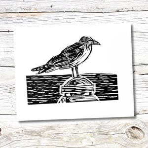 Seagull Linocut, Hand Carved Handprinted Linocut, Wall Art Decor, Original Art, Nautical, Nature Print, Bird Lover Gift, Beach, Ocean, Sea