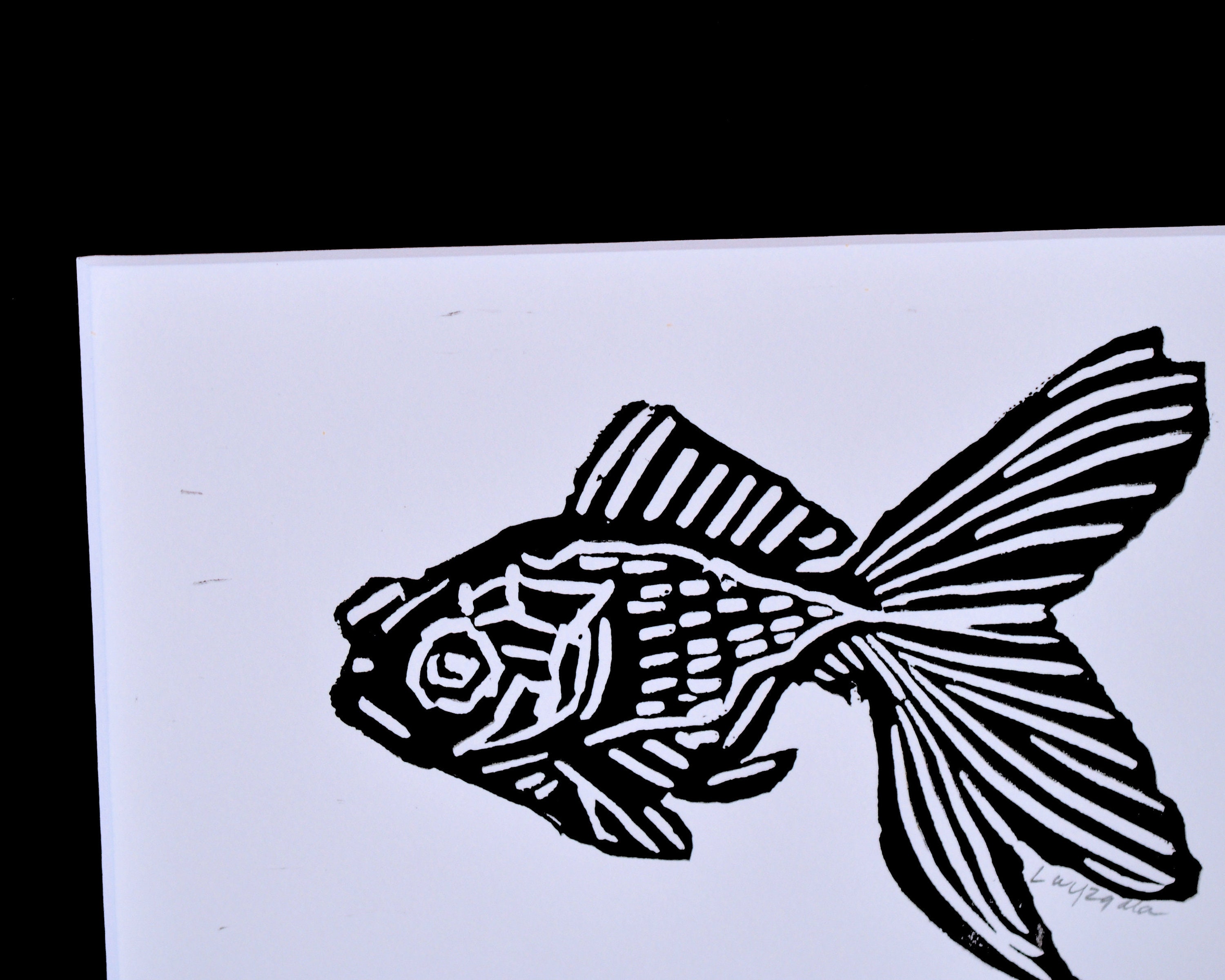 Goldfish Linocut Print Original Art Hand Carved Hand Pulled Child's ...