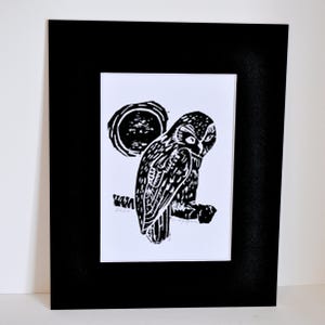 Owl Linocut, Hand Carved Handprinted Linocut, Original Art, Bird Wall Art, Minimalist Wall Art, Signed Art, Wall Art, Bird Lover, Wildlife
