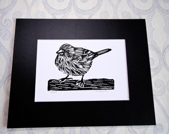 Backyard Wren Linocut Print: Hand-Carved Bird Art