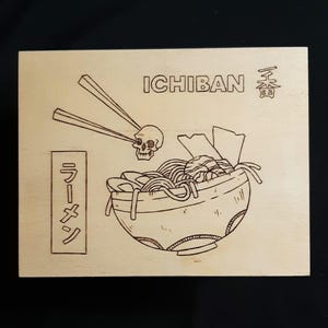 Medium Ramen Box - Handmade // Wood Box // Wood Burn // Ramen // Bento Box // Japanese food // Line Art