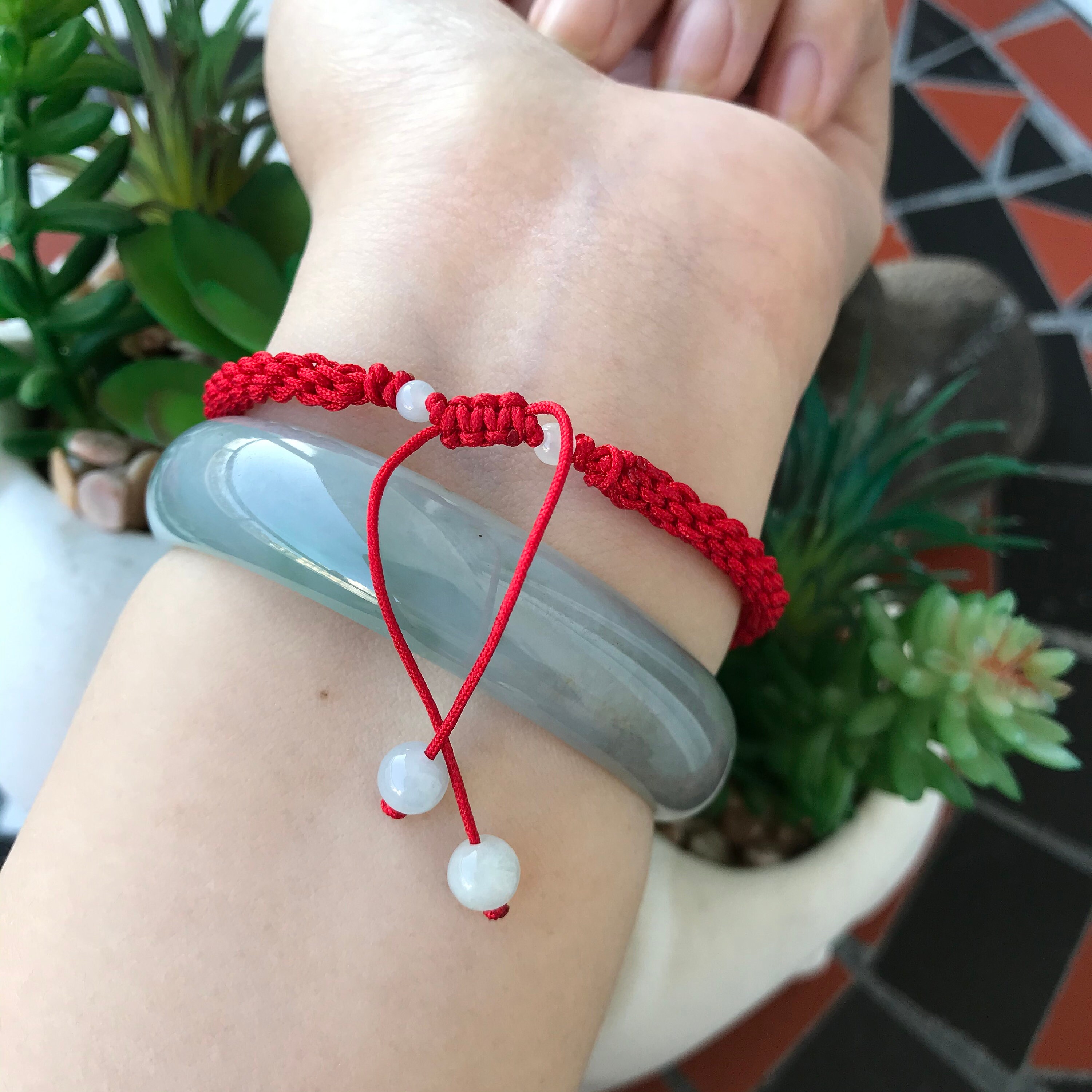 Burmese Jadeite Adjustable Redline Red String Bracelet | Etsy