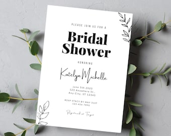 Bridal Shower Invitation, Modern Black Bridal Shower, Customized Invitation, Black & White Bridal Shower, Modern Bridal Shower