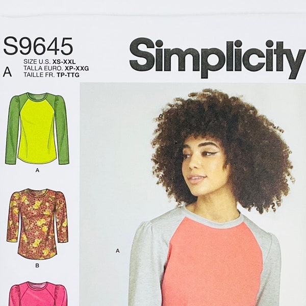 McCall's 9645 Easy Pullover Knit Shirt Sewing Pattern for Women, Puff Sleeve Top, Long or Short Sleeve, Color Block Blouse, Size (Xs-Xxl)