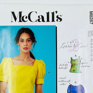 McCall&#39;s 8287 Easy Shirt Sewing Pattern for Women, Puff Sleeve, Sleeveless, Long Sleeve, Summer Blouse, (6-8-10-12-14 or 16-18-20-22-24)