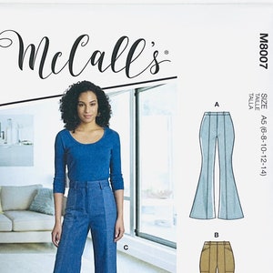 McCall's 8007 Sewing Pattern, S8007, Misses' Bell Bottom Pants Patterns, Flared Leg Pants Pattern, Size (6-8-10-12-14 or 14-16-18-20-22)