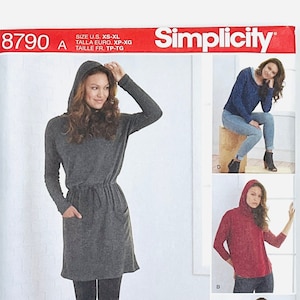 Simplicity 8790 Knit Sweater Dress Sewing Pattern for Women, Women&#39;s Knit Tunic, Casual Knit Top, Hoodie Dress Sewing Pattern Size (Xs-Xl)
