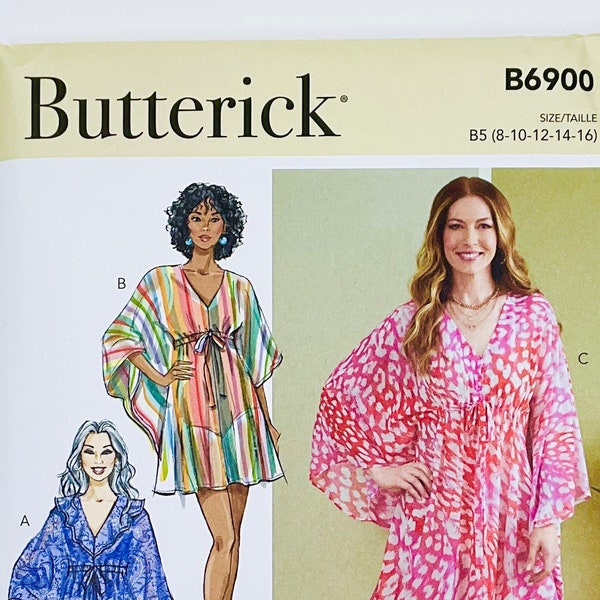 Butterick 6900 Caftan Sewing Pattern for Women, Swimsuit Cover-up, Top Blouse, Vacation, Beach, Summer Dress 8-10-12-14-16 or 18-20-22-24-26
